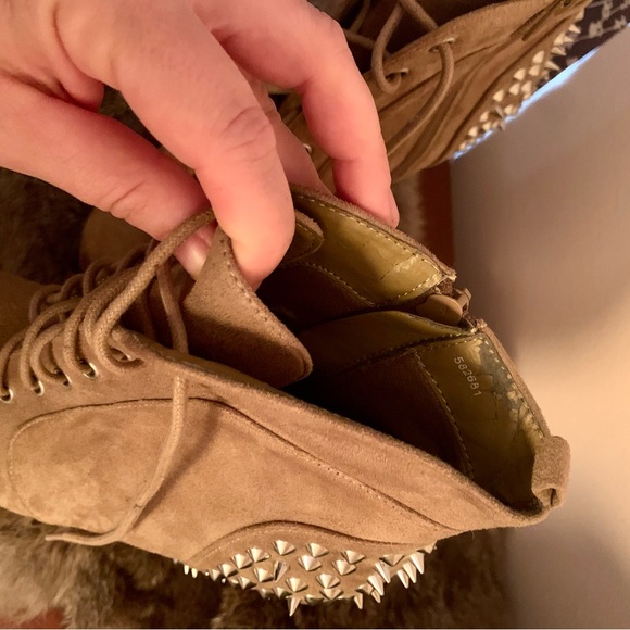 Studded Beige Lace-Up Ankle Boots - Picture 3 of 4